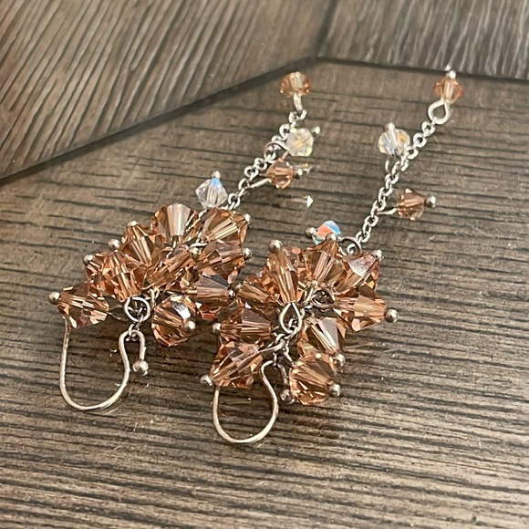 Champagne Colored Swarovski Crystal Cluster Earrings - Picture 4 of 15